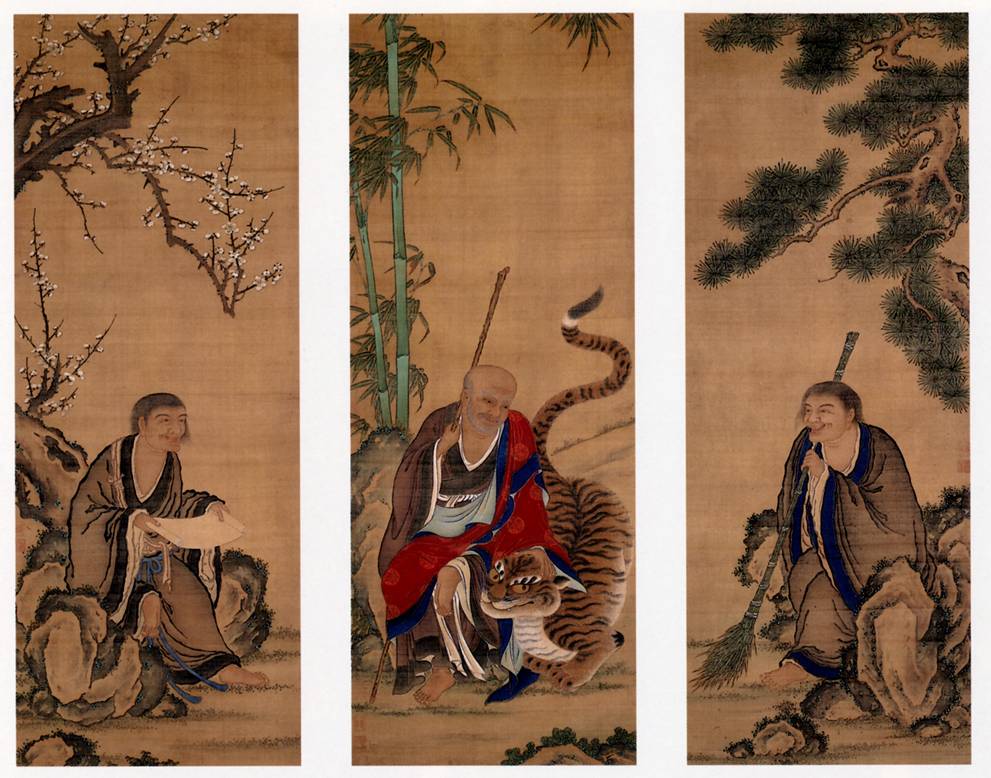 https://upload.wikimedia.org/wikipedia/commons/c/cc/Fengkan_Hanshan_and_Shade_Ueno_Jakugen_Triptych_hanging_scrolls_coloe_on_silk.jpg