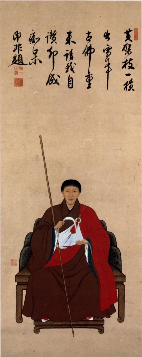 Portrait of Jifei Kita chobei Inscription by Jifei Triptych hanging scrolls color on paper Kobe City Museum